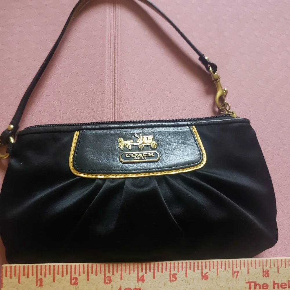 Coach Y2K Large Black Amanda Satin Wristlet Clutch - Horse and Carriage Logo